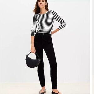 Loft Black High Rise velvet Corduroy Skinny 30 petite NWT